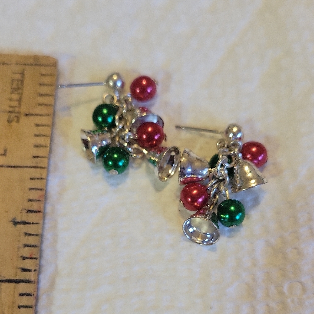 Festive Silver and Multicolor Bell Earrings